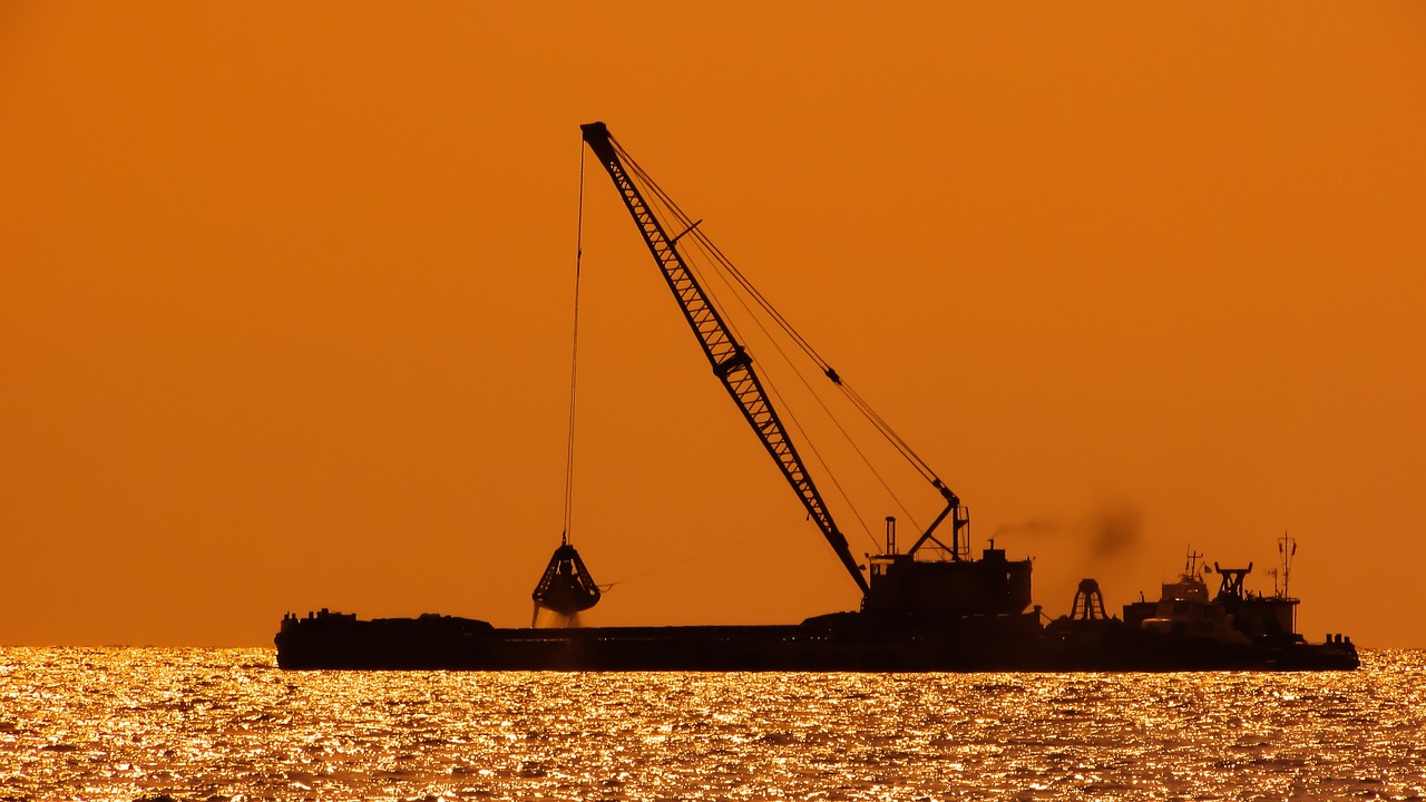 dredger, floating platform, sunset-2104198.jpg