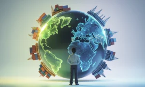 Green leaves cradling a small globe, symbolizing environmental care and sustainable living, with hands gently holding them against a blurred natural background.