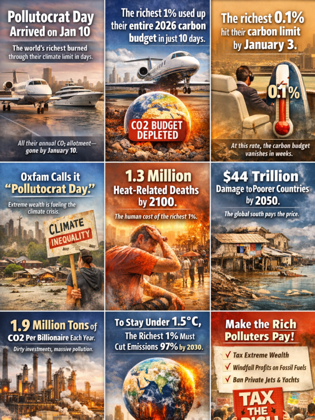 The richest 1% used up their entire 2026 carbon budget in just 10 days, according to Oxfam. Here’s what Pollutocrat Day reveals about climate inequality.