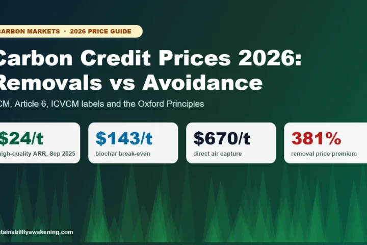 Carbon credit prices 2026: ARR $24/t, biochar $143/t, direct air capture $670/t and a 381% removal premium