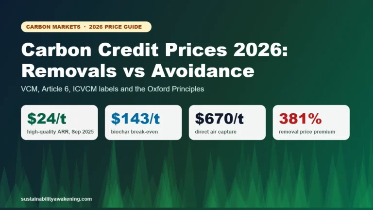 Carbon credit prices 2026: ARR $24/t, biochar $143/t, direct air capture $670/t and a 381% removal premium