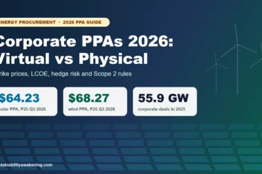 Corporate PPA guide 2026: solar PPA $64.23/MWh, wind $68.27/MWh, 55.9 GW of corporate deals in 2025