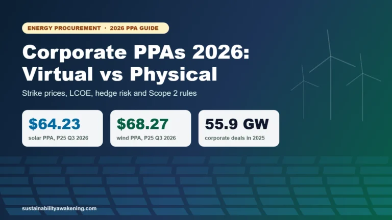 Corporate PPA guide 2026: solar PPA $64.23/MWh, wind $68.27/MWh, 55.9 GW of corporate deals in 2025